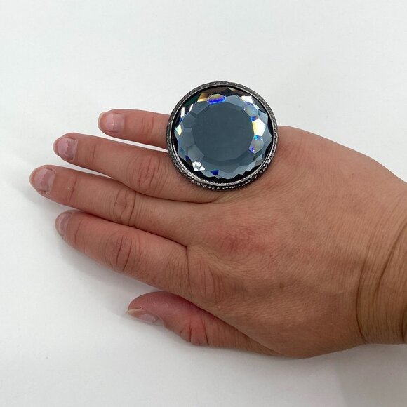 Large Silver Tone Pewter Stone Textured Oversized Statement Ring Costume Jewelry - Picture 4 of 6